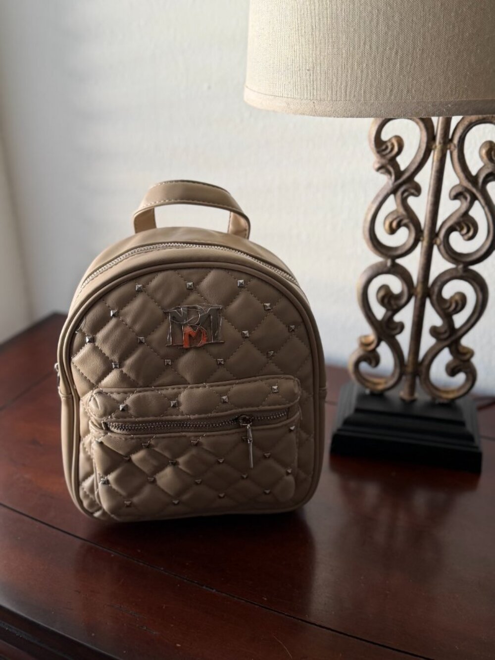 Badgley Mischka Buff Quilted Mini Studded Backpack NWT